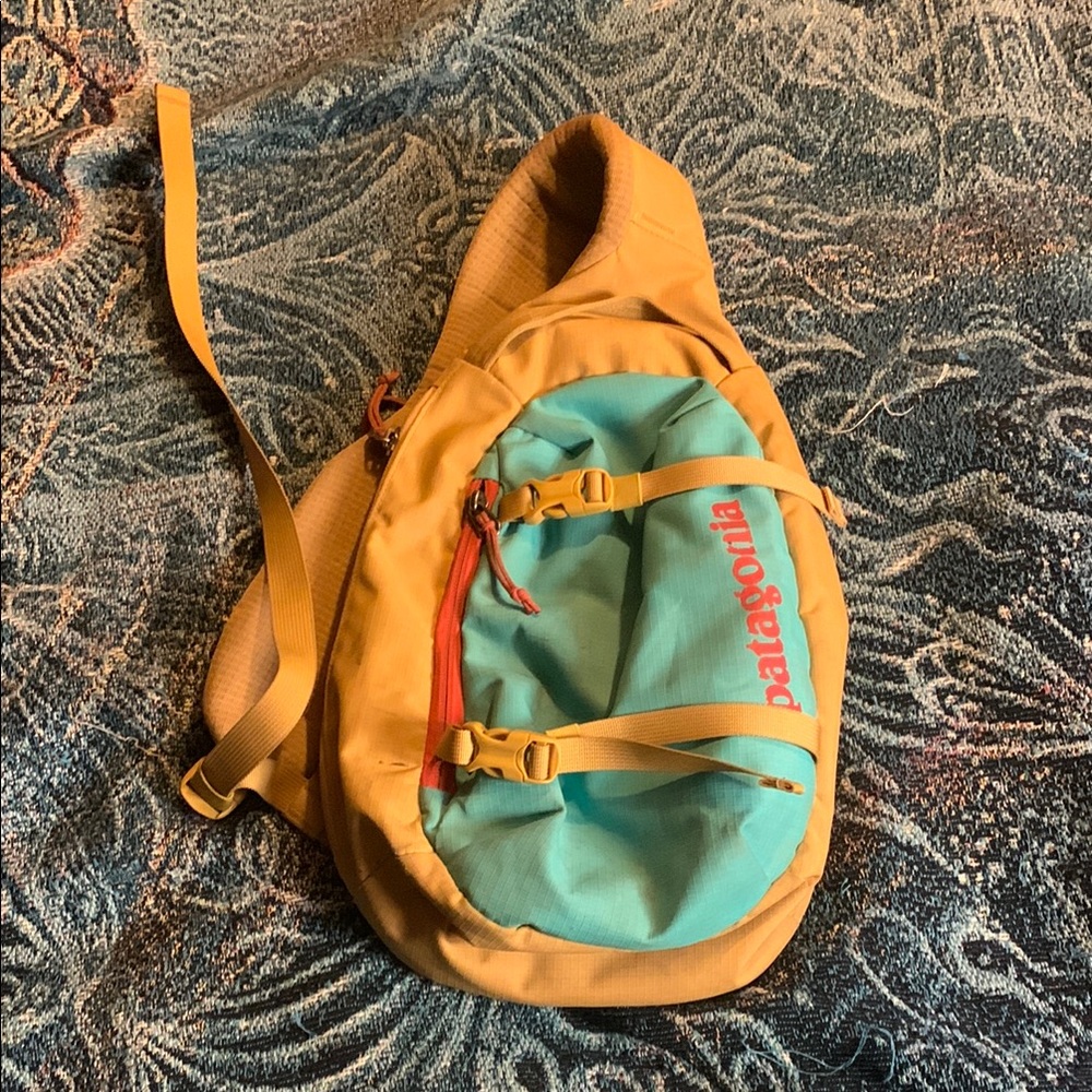 Patagonia Teal and Yellow Sling Bag